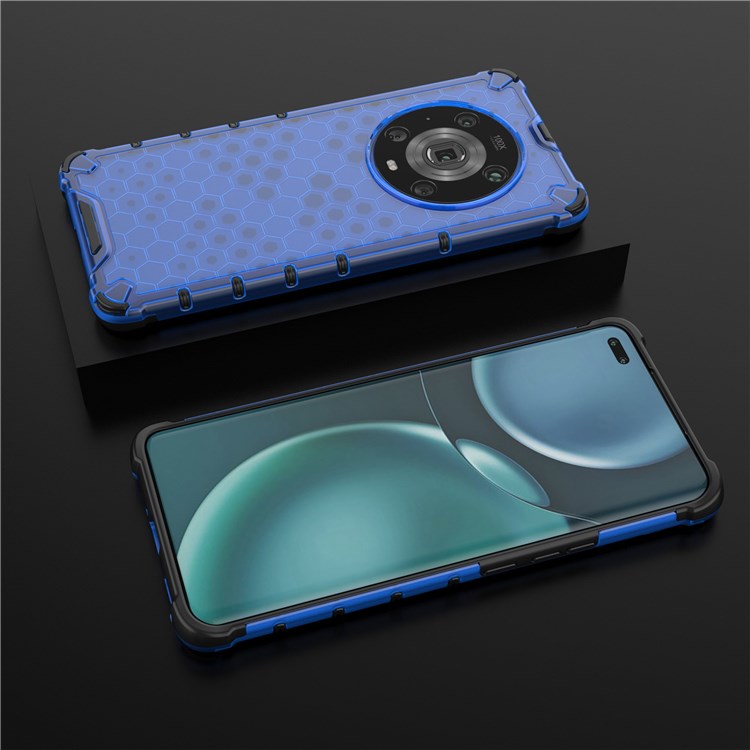 For Honor Magic4 Pro 5G Honeycomb Hybrid Series Heat Dissipation Case Soft TPU + Hard PC Shock-Absorption Phone Cover - Blue