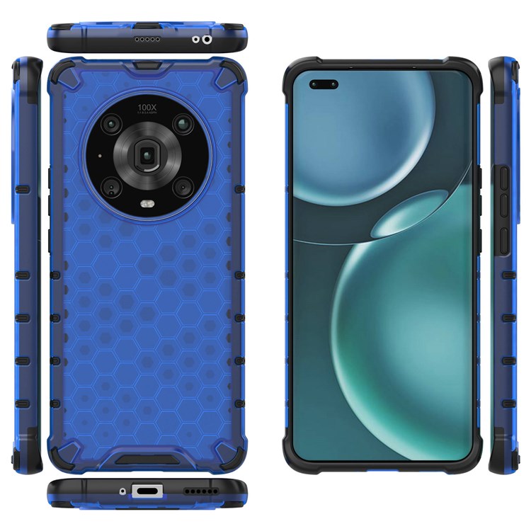 For Honor Magic4 Pro 5G Honeycomb Hybrid Series Heat Dissipation Case Soft TPU + Hard PC Shock-Absorption Phone Cover - Blue