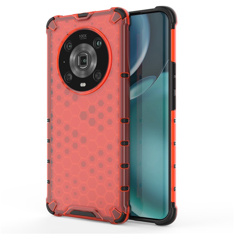 For Honor Magic4 Pro 5G Honeycomb Hybrid Series Heat Dissipation Case Soft TPU + Hard PC Shock-Absorption Phone Cover - Red
