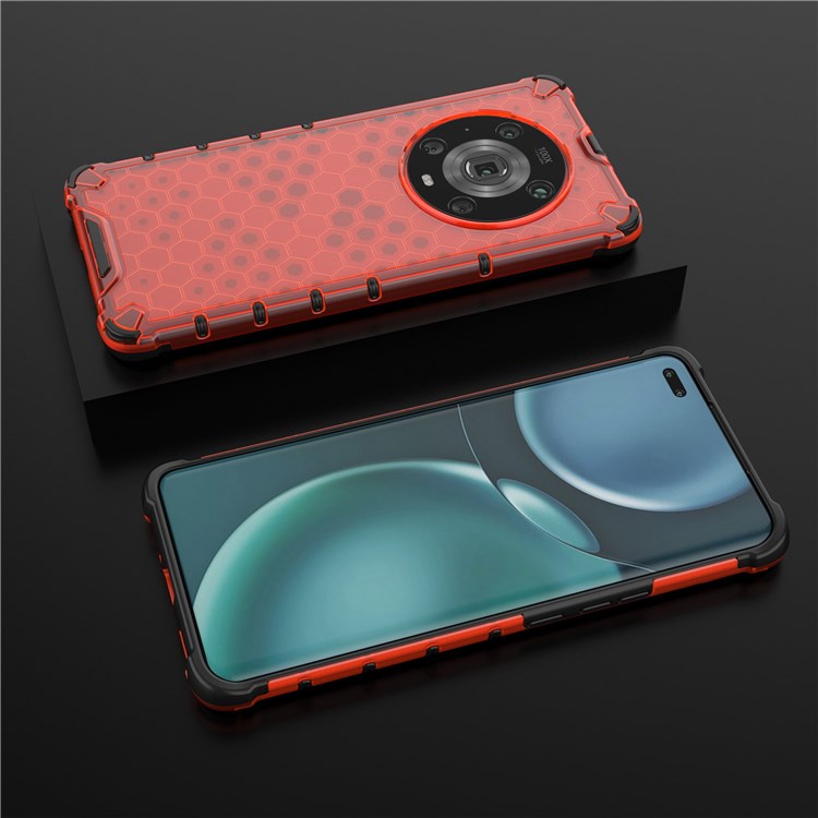 For Honor Magic4 Pro 5G Honeycomb Hybrid Series Heat Dissipation Case Soft TPU + Hard PC Shock-Absorption Phone Cover - Red