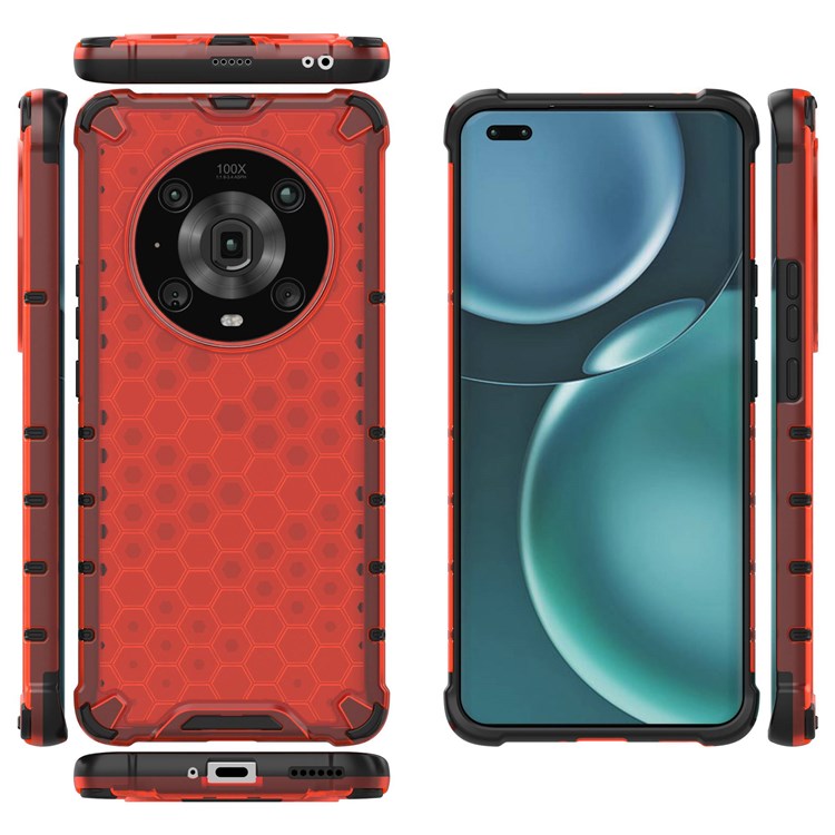 For Honor Magic4 Pro 5G Honeycomb Hybrid Series Heat Dissipation Case Soft TPU + Hard PC Shock-Absorption Phone Cover - Red