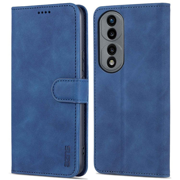 AZNS Stand Phone Case for Honor 70 5G, PU Leather TPU Shockproof Wallet Cover - Blue