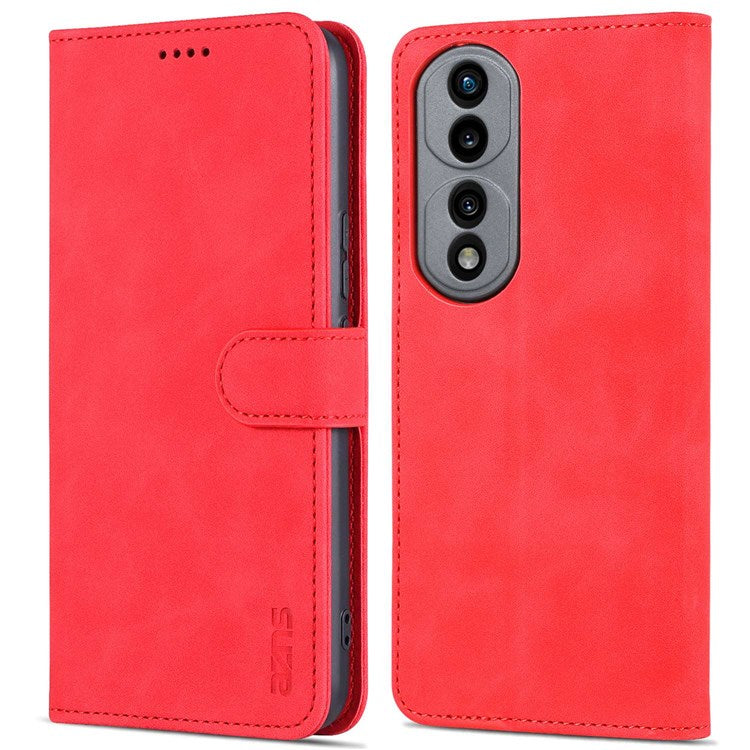 AZNS Stand Phone Case for Honor 70 5G, PU Leather TPU Shockproof Wallet Cover - Red