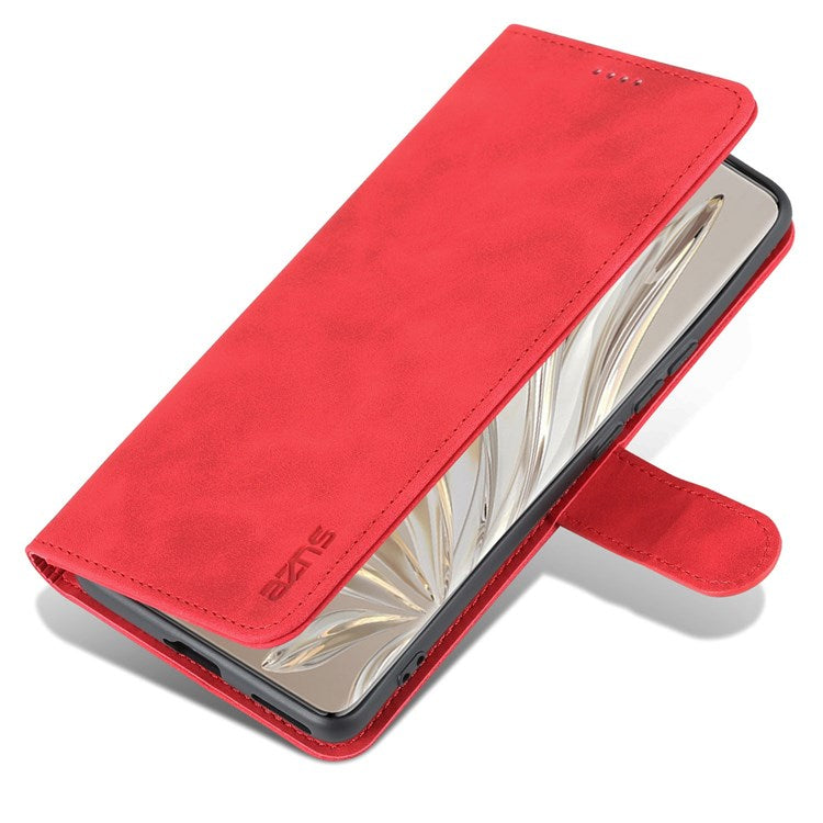 AZNS Stand Phone Case for Honor 70 5G, PU Leather TPU Shockproof Wallet Cover - Red