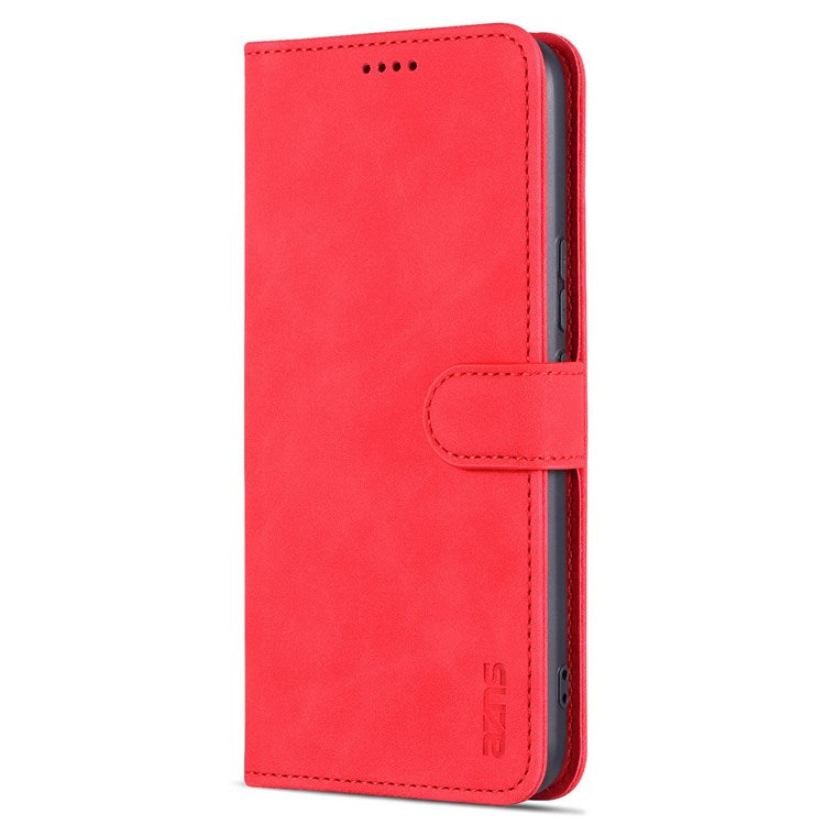 AZNS Stand Phone Case for Honor 70 5G, PU Leather TPU Shockproof Wallet Cover - Red