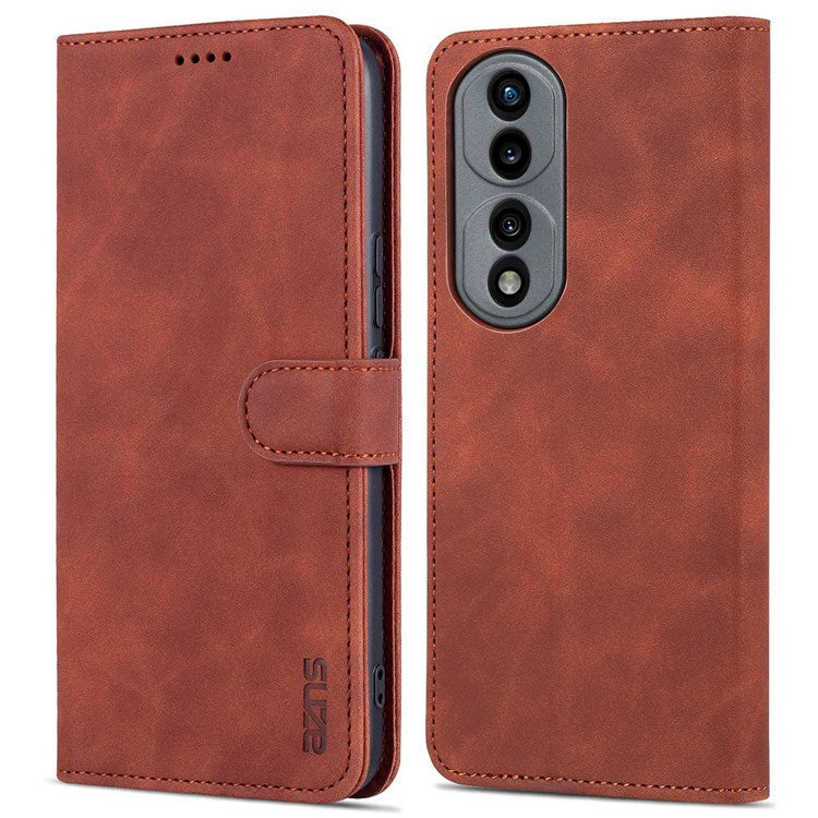 AZNS Stand Phone Case for Honor 70 5G, PU Leather TPU Shockproof Wallet Cover - Brown