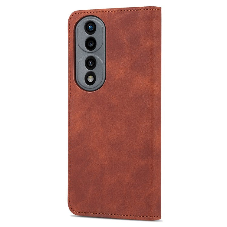 AZNS Stand Phone Case for Honor 70 5G, PU Leather TPU Shockproof Wallet Cover - Brown