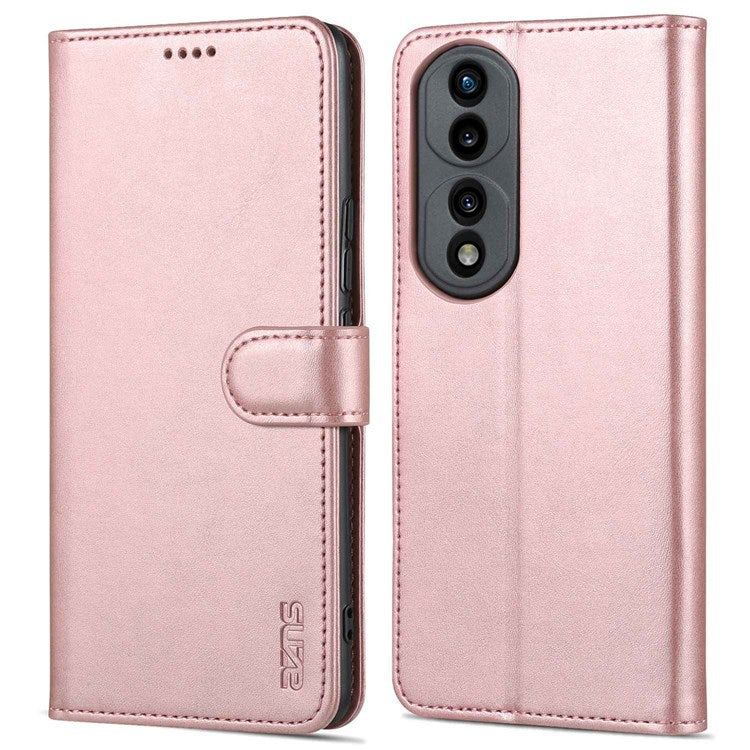 AZNS Stand Phone Case for Honor 70 5G, PU Leather TPU Shockproof Wallet Cover - Rose Gold