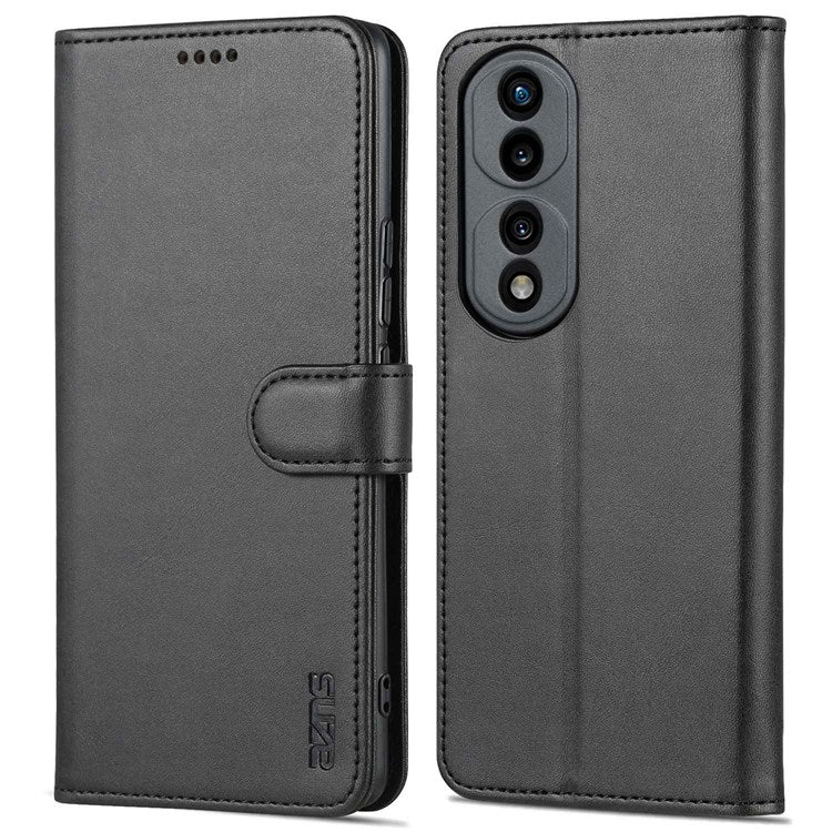 AZNS Stand Phone Case for Honor 70 5G, PU Leather TPU Shockproof Wallet Cover - Black