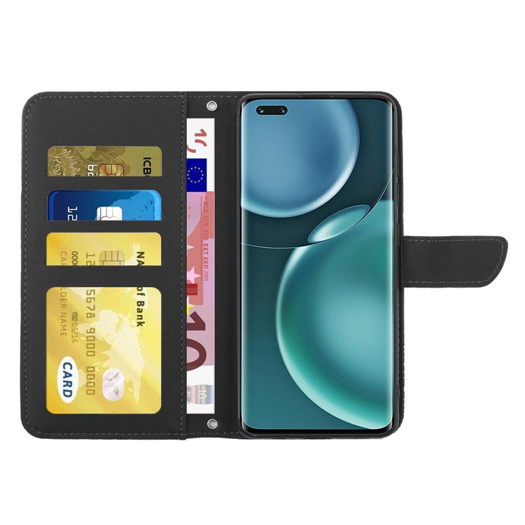 For Honor Magic4 Pro 5G Anti-fall Shockproof Flip Leather Case Butterfly Flowers Pattern Imprinted Wallet Scratch-proof Phone Cover Stand with Shoulder Strap - Black