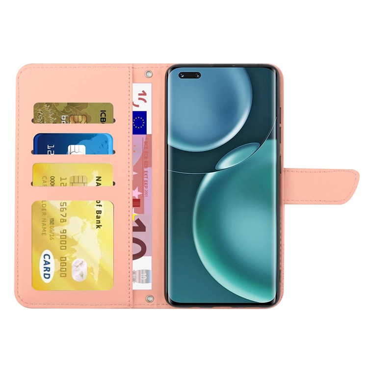 For Honor Magic4 Pro 5G Anti-fall Shockproof Flip Leather Case Butterfly Flowers Pattern Imprinted Wallet Scratch-proof Phone Cover Stand with Shoulder Strap - Pink