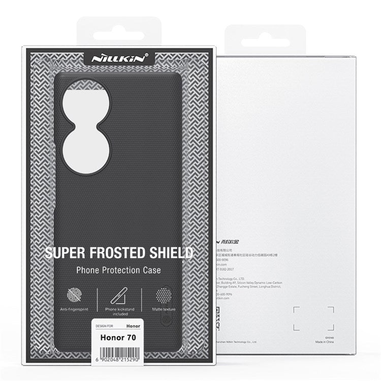 NILLKIN for Honor 70 5G Frosted Shield Protective Phone Case Matte Hard PC Shockproof Back Cover - Black