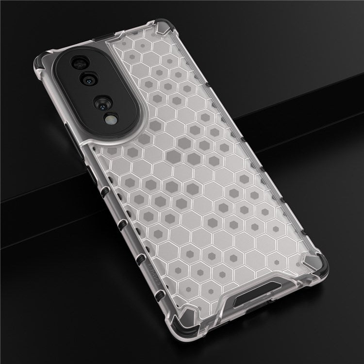 Honeycomb Textured Phone Case for Honor 70 5G, Reinforced Corners Soft TPU + Hard PC Hybrid Cover - Grey