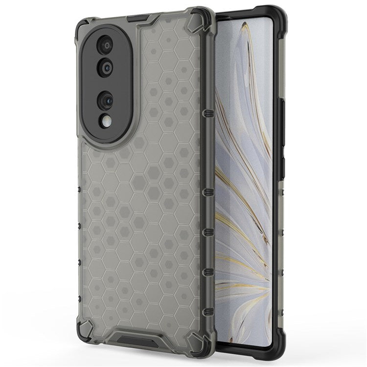 Honeycomb Textured Phone Case for Honor 70 5G, Reinforced Corners Soft TPU + Hard PC Hybrid Cover - Black
