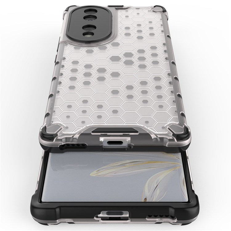 Honeycomb Textured Phone Case for Honor 70 5G, Reinforced Corners Soft TPU + Hard PC Hybrid Cover - Black