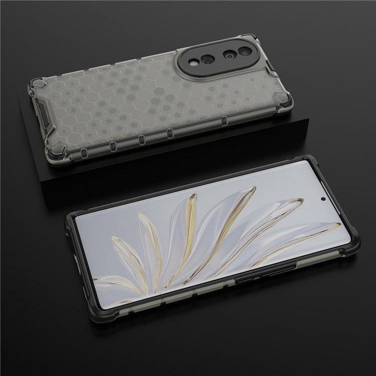 Honeycomb Textured Phone Case for Honor 70 5G, Reinforced Corners Soft TPU + Hard PC Hybrid Cover - Black