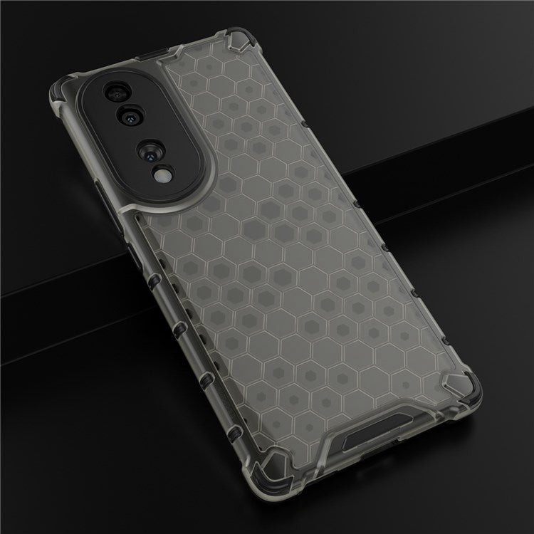 Honeycomb Textured Phone Case for Honor 70 5G, Reinforced Corners Soft TPU + Hard PC Hybrid Cover - Black