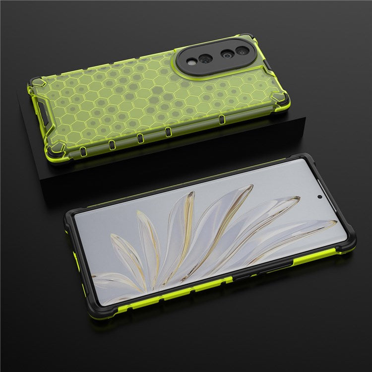 Honeycomb Textured Phone Case for Honor 70 5G, Reinforced Corners Soft TPU + Hard PC Hybrid Cover - Green