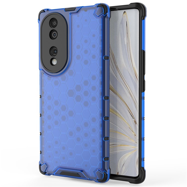 Honeycomb Textured Phone Case for Honor 70 5G, Reinforced Corners Soft TPU + Hard PC Hybrid Cover - Blue