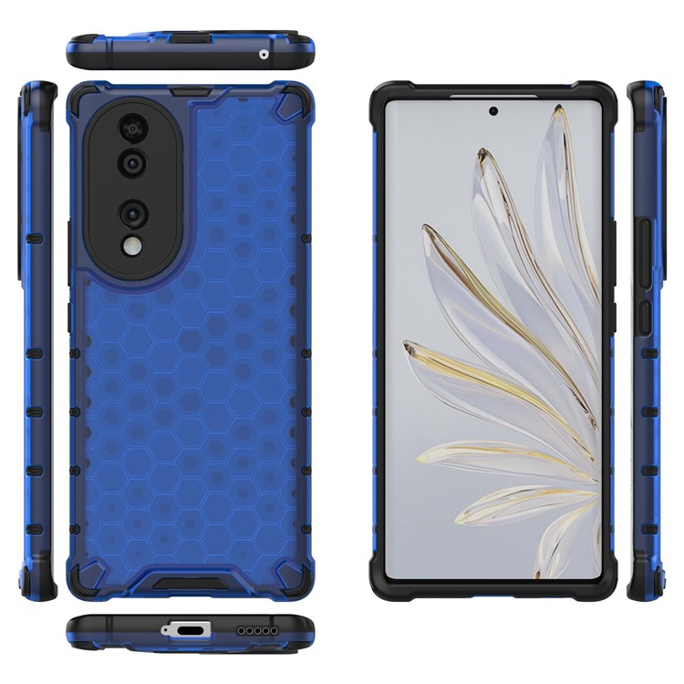 Honeycomb Textured Phone Case for Honor 70 5G, Reinforced Corners Soft TPU + Hard PC Hybrid Cover - Blue