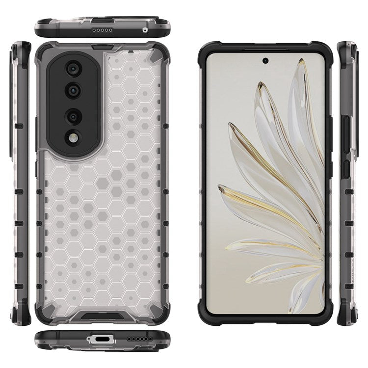 Honeycomb Textured TPU + PC Cover for Honor 70 Pro 5G, Anti-drop Protection Precise Cutout Phone Case - Grey