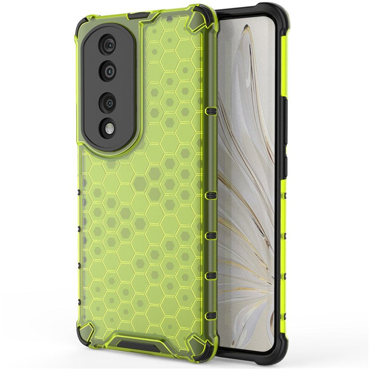 Honeycomb Textured TPU + PC Cover for Honor 70 Pro 5G, Anti-drop Protection Precise Cutout Phone Case - Green