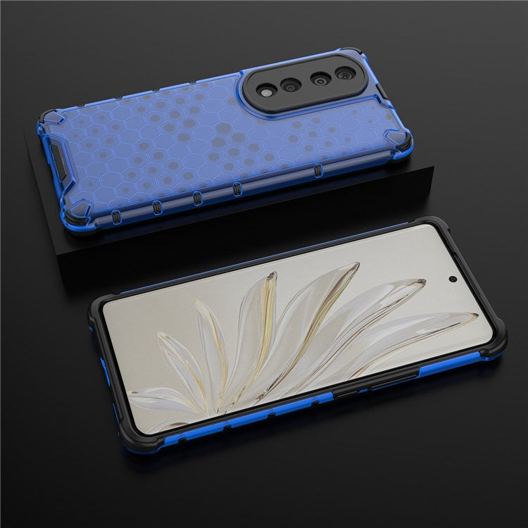 Honeycomb Textured TPU + PC Cover for Honor 70 Pro 5G, Anti-drop Protection Precise Cutout Phone Case - Blue