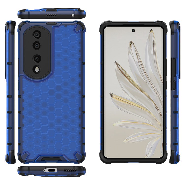Honeycomb Textured TPU + PC Cover for Honor 70 Pro 5G, Anti-drop Protection Precise Cutout Phone Case - Blue