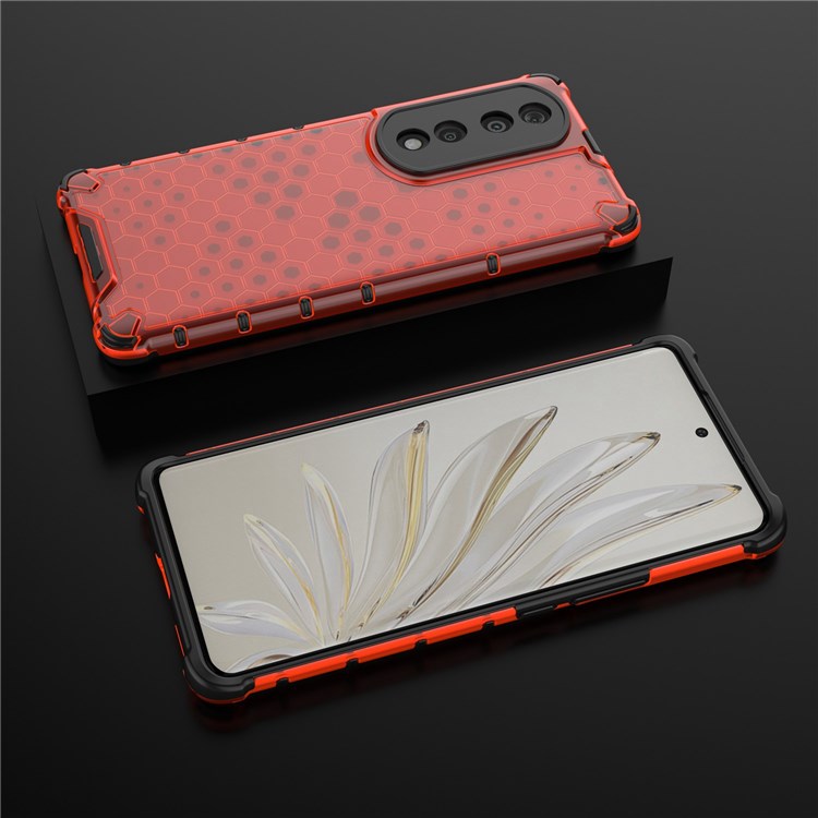 Honeycomb Textured TPU + PC Cover for Honor 70 Pro 5G, Anti-drop Protection Precise Cutout Phone Case - Red
