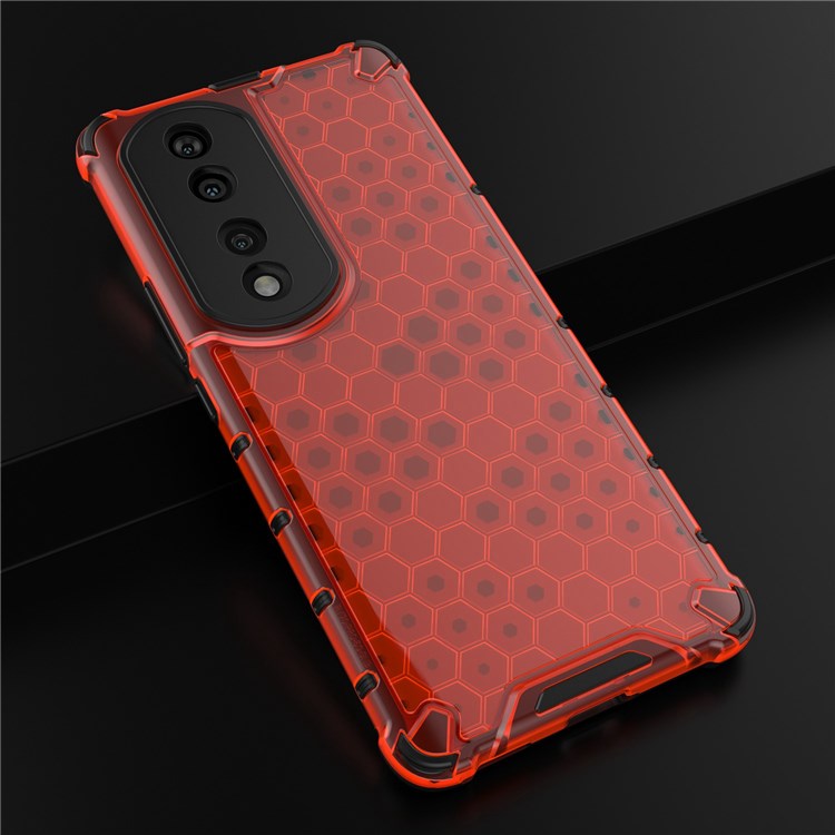 Honeycomb Textured TPU + PC Cover for Honor 70 Pro 5G, Anti-drop Protection Precise Cutout Phone Case - Red