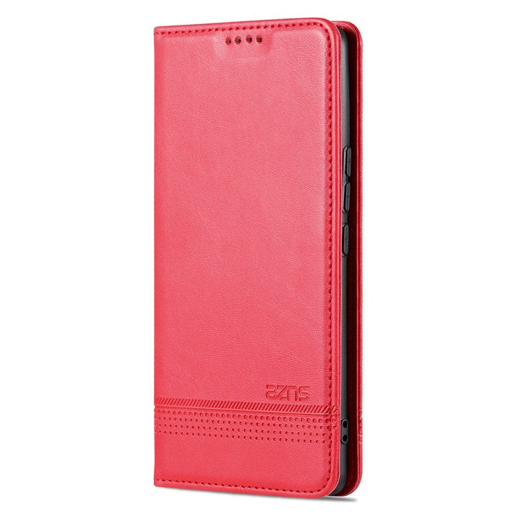 AZNS For Honor 70 5G Shockproof PU Leather Wallet Flip Cover Hidden Magnetic Absorption Stand Folio Phone Case - Red