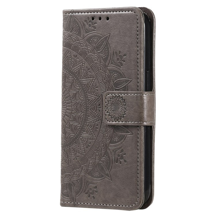 For Honor X30/X9 4G/5G Imprinted Mandala Flower Pattern Wrist Strap Wallet Case PU Leather Stand Feature Flip Cover - Grey