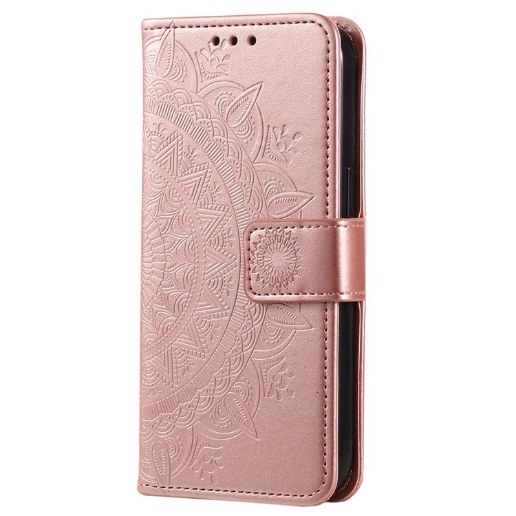 For Honor X30/X9 4G/5G Imprinted Mandala Flower Pattern Wrist Strap Wallet Case PU Leather Stand Feature Flip Cover - Rose Gold