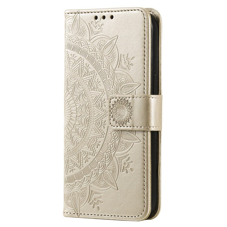 For Honor X30/X9 4G/5G Imprinted Mandala Flower Pattern Wrist Strap Wallet Case PU Leather Stand Feature Flip Cover - Gold