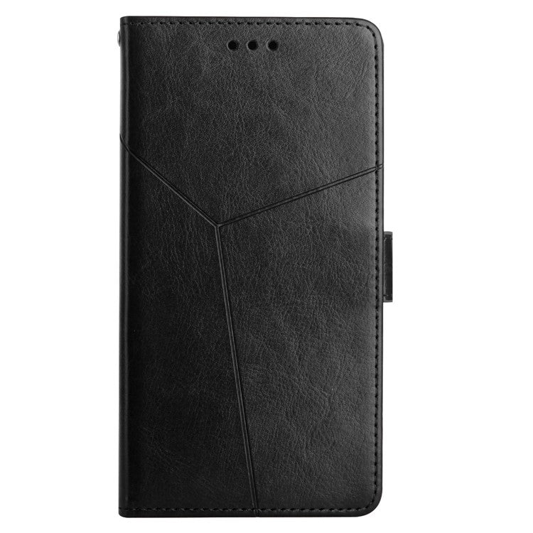 For Honor 70 Pro 5G / 70 Pro+ 5G HT01 Imprinted Y-Shaped Lines Flip Wallet Case PU Leather Stand Magnetic Clasp Protective Cover with Strap - Black