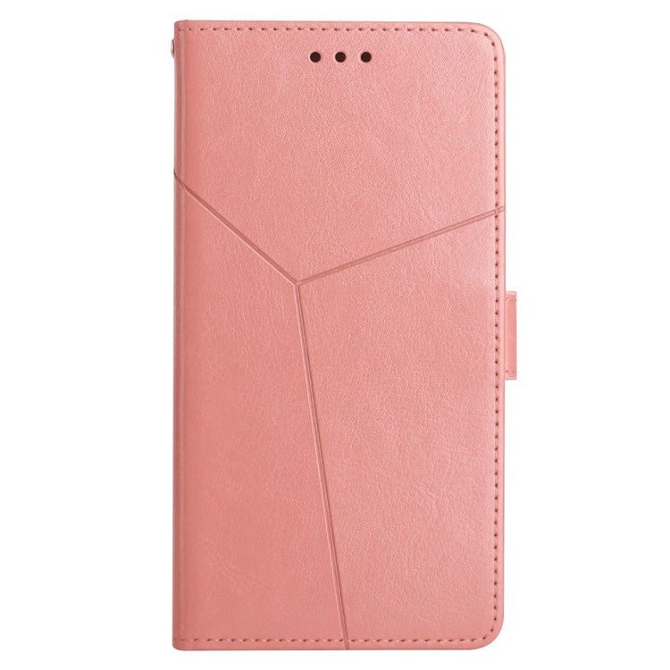 For Honor 70 Pro 5G / 70 Pro+ 5G HT01 Imprinted Y-Shaped Lines Flip Wallet Case PU Leather Stand Magnetic Clasp Protective Cover with Strap - Pink
