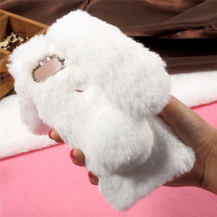 Bunny Shape Fluffy Warm Fur TPU Back Case for Huawei Honor 8 - White