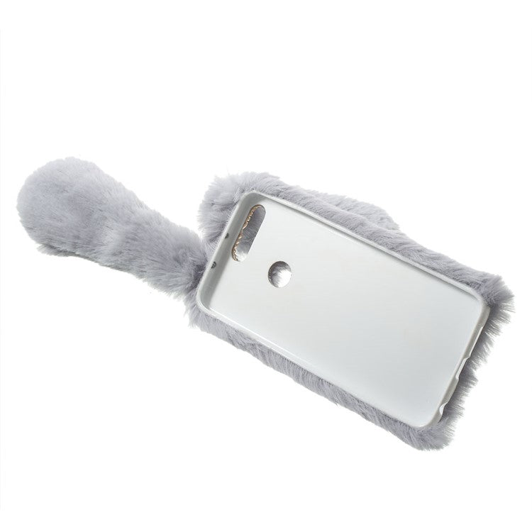 Bunny Shape Warm Fur Soft TPU Stand Phone Case for Huawei Honor 8 - Grey