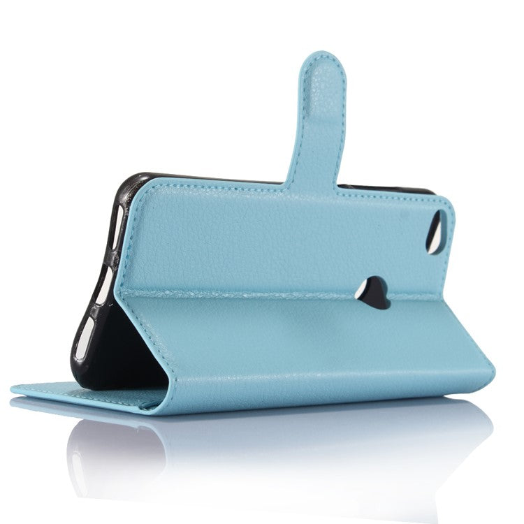 For Huawei P8 Lite (2017) / Honor 8 Lite Litchi Grain Leather Case 3 Card Holders with 1 Cash Pocket Wallet - Blue