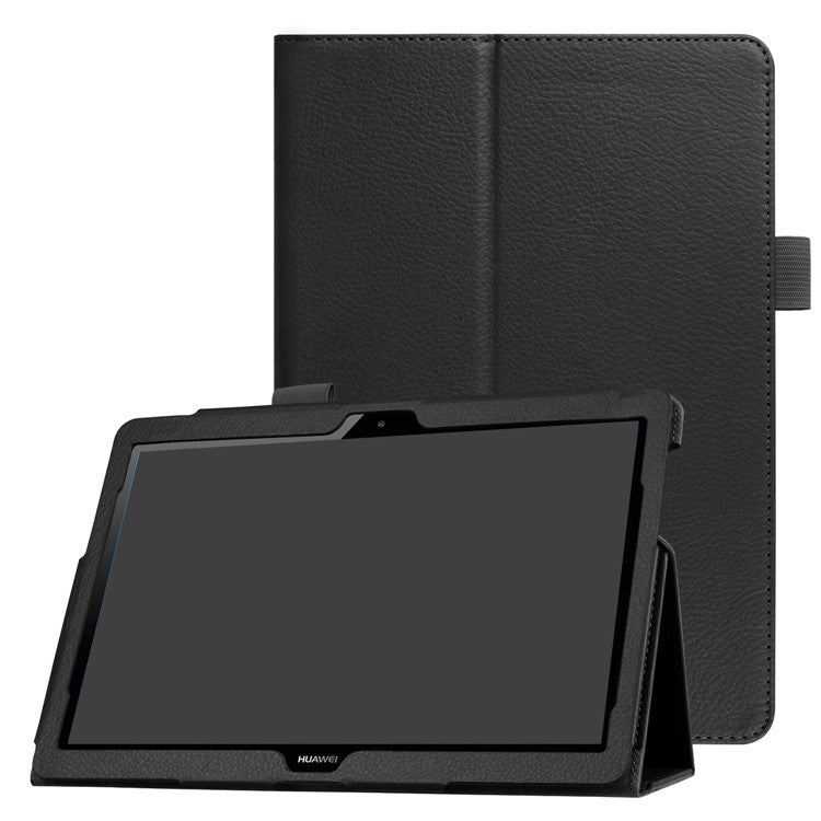 For Huawei MediaPad T3 10 Anti-Scratch Stylish Shockproof Litchi Skin Leather Case with Supporting Stand - Black