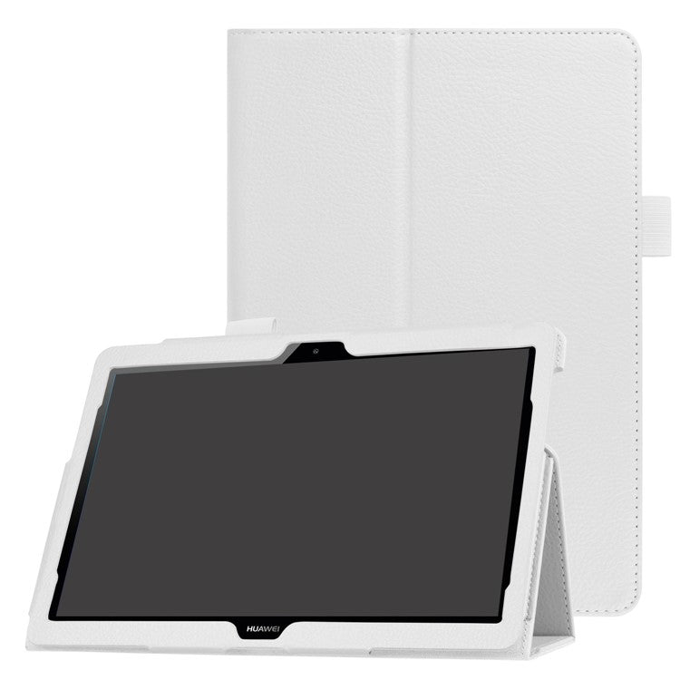 For Huawei MediaPad T3 10 Anti-Scratch Stylish Shockproof Litchi Skin Leather Case with Supporting Stand - White