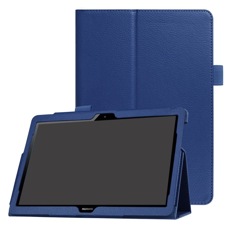 For Huawei MediaPad T3 10 Anti-Scratch Stylish Shockproof Litchi Skin Leather Case with Supporting Stand - Dark Blue