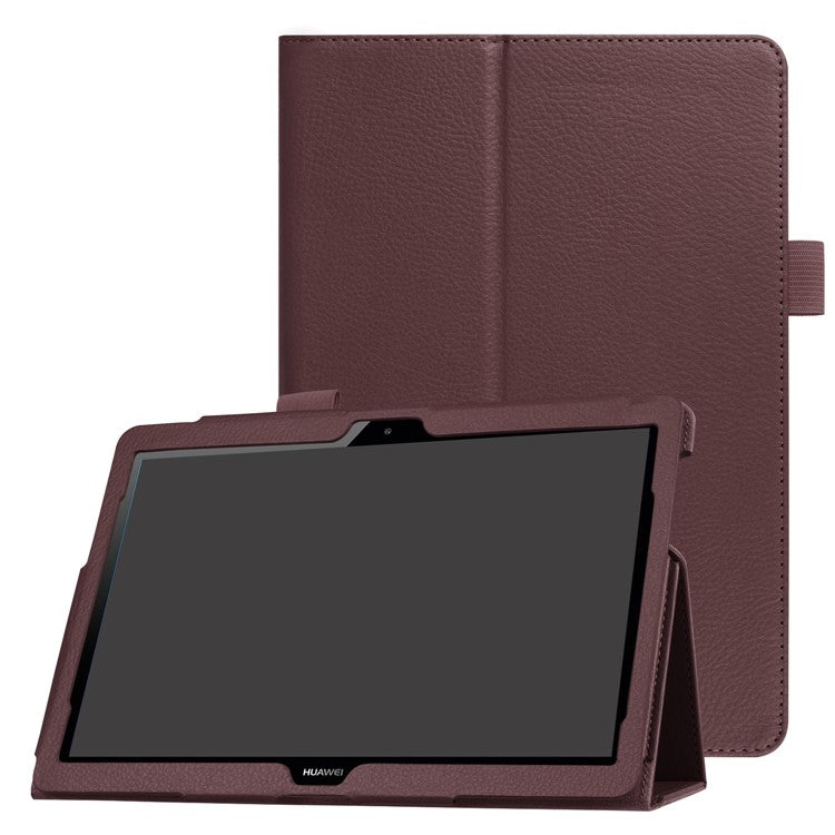 For Huawei MediaPad T3 10 Anti-Scratch Stylish Shockproof Litchi Skin Leather Case with Supporting Stand - Brown