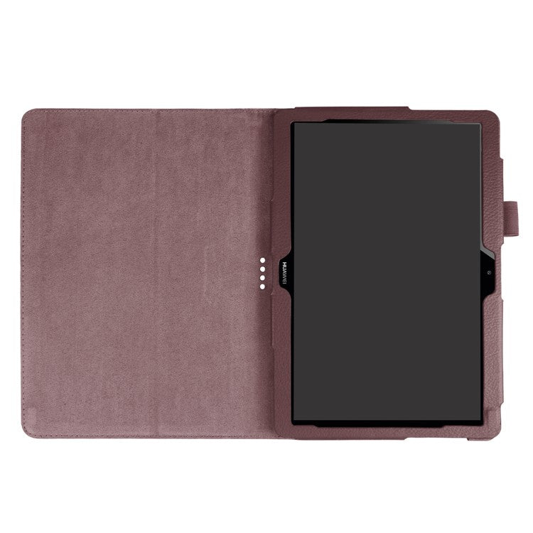 For Huawei MediaPad T3 10 Anti-Scratch Stylish Shockproof Litchi Skin Leather Case with Supporting Stand - Brown
