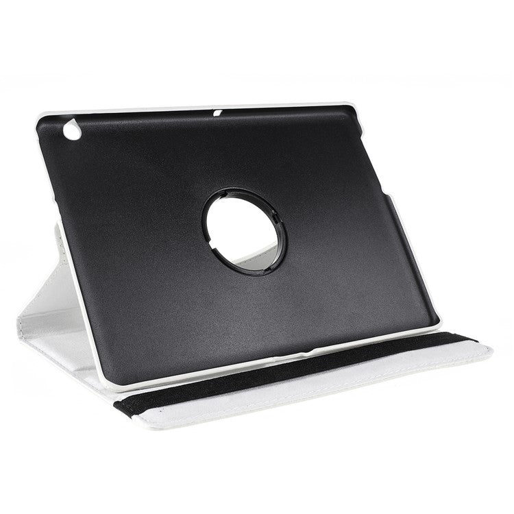 For Huawei MediaPad T3 10 Litchi Skin Leather 360 Degree Rotary Stand Multi-Angle Support Tablet Case - White