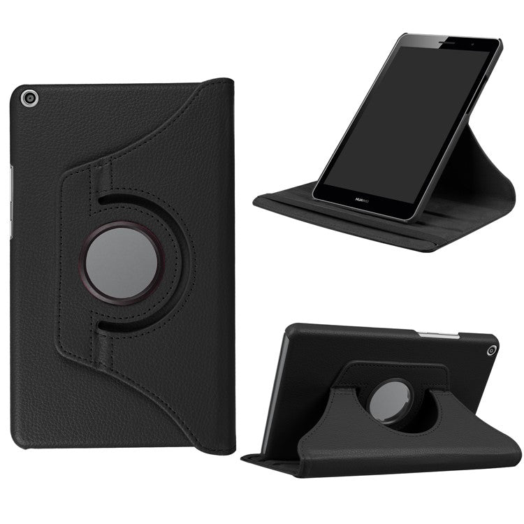 Litchi Skin Leather 360 Degree Rotary Stand Tablet Case for Huawei MediaPad T3 8.0 - Black