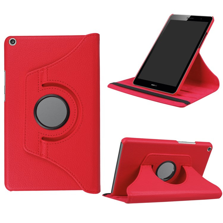 Litchi Skin Leather 360 Degree Rotary Stand Tablet Cover for Huawei MediaPad T3 8.0 - Red