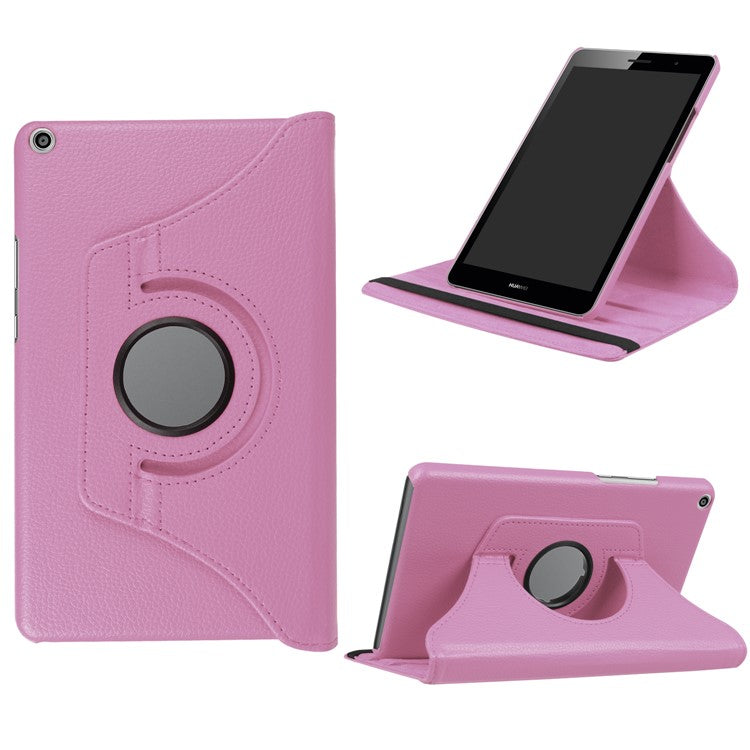 Litchi Skin Leather 360 Degree Rotary Stand Tablet Protective Case for Huawei MediaPad T3 8.0 - Pink
