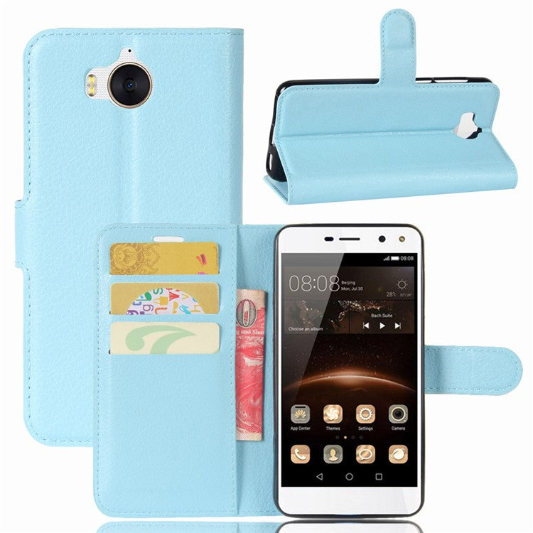 For Huawei Y5 (2017) / Y6 (2017) Litchi Texture PU Leather Card Slots Stand Phone Protection Case - Blue