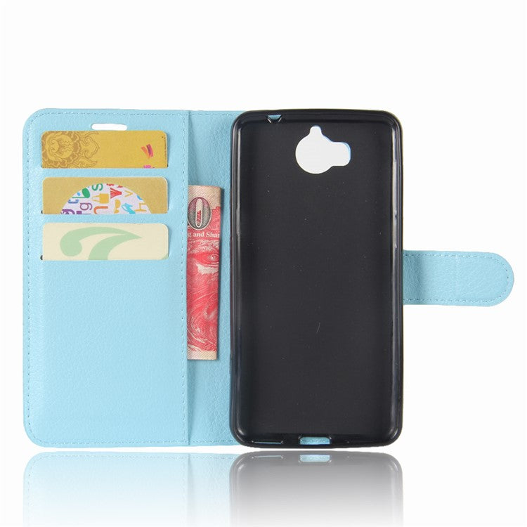 For Huawei Y5 (2017) / Y6 (2017) Litchi Texture PU Leather Card Slots Stand Phone Protection Case - Blue